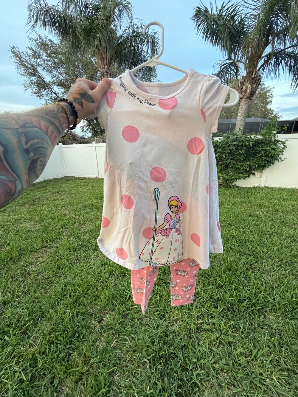 Disney Bo Peep Pink Polka Dot Dress Top with Printed Character